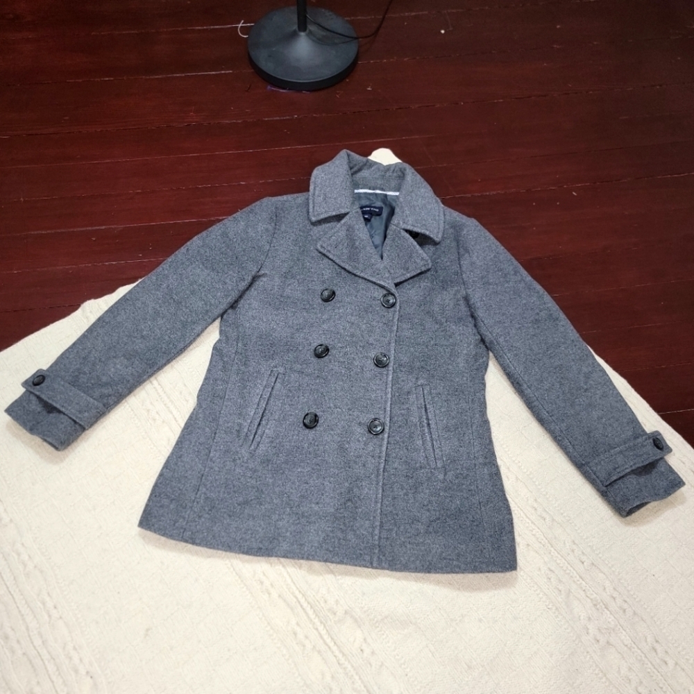 Lands End Petites Gray Wool Double Breasted Classic Peacoat size 4P